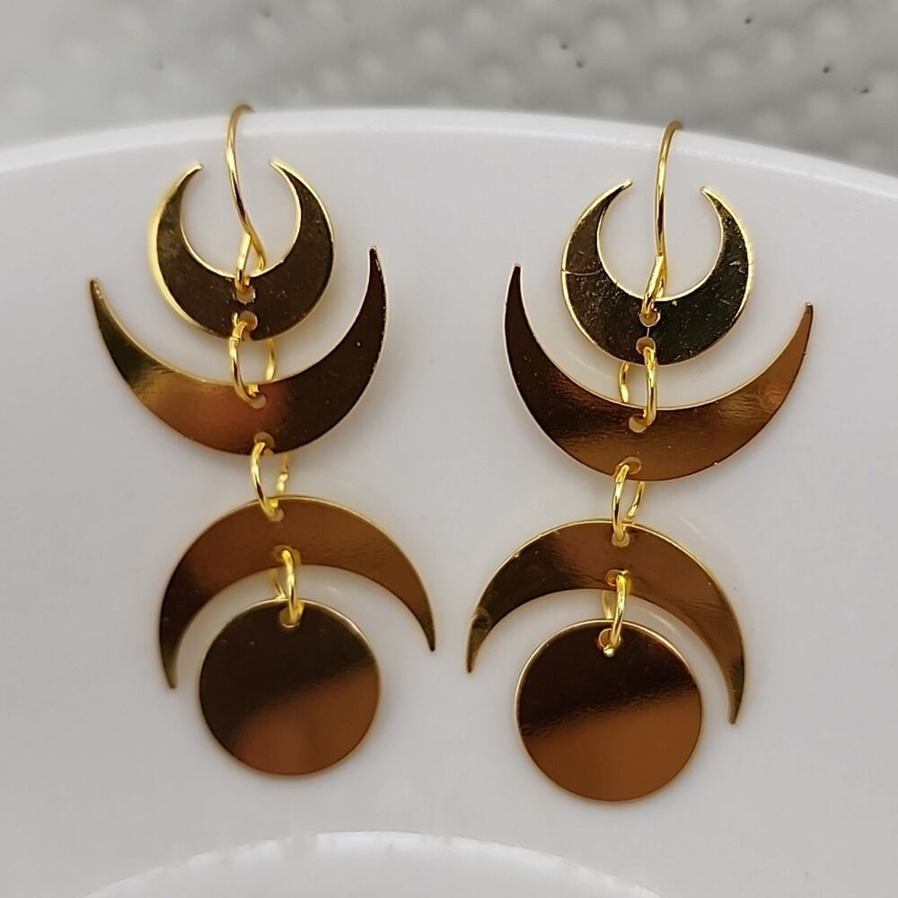 Free People Gold Layered Crescent & Disc Drop Earrings